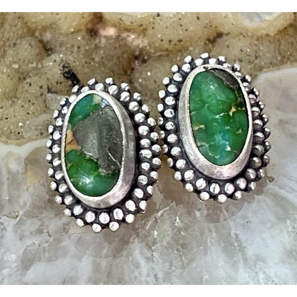 Emerald Valley Sterling Silver Green Turquoise Southwestern Stud Earrings NEW - Picture 5 of 12